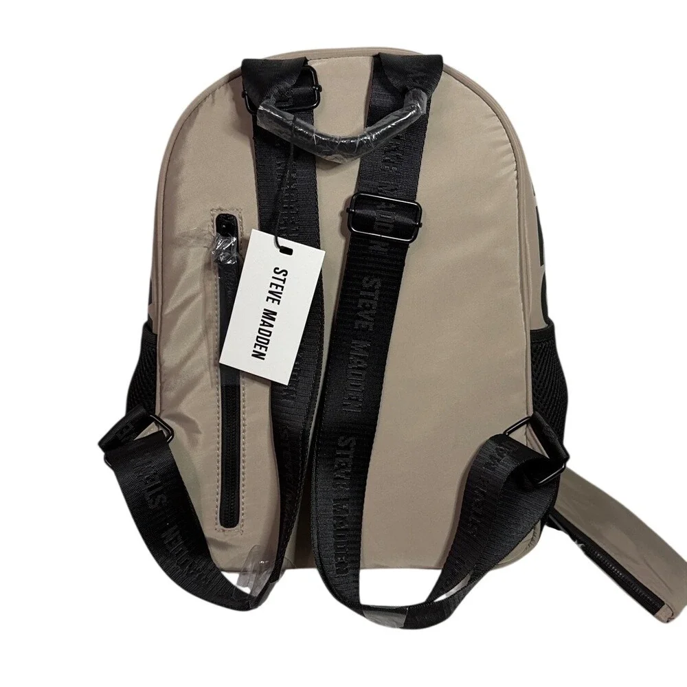 Steve Madden Taupe Nylon Logo Backpack with Detachable‎ Pouch NWT